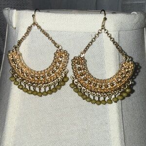Gold and Green Beaded Earrings